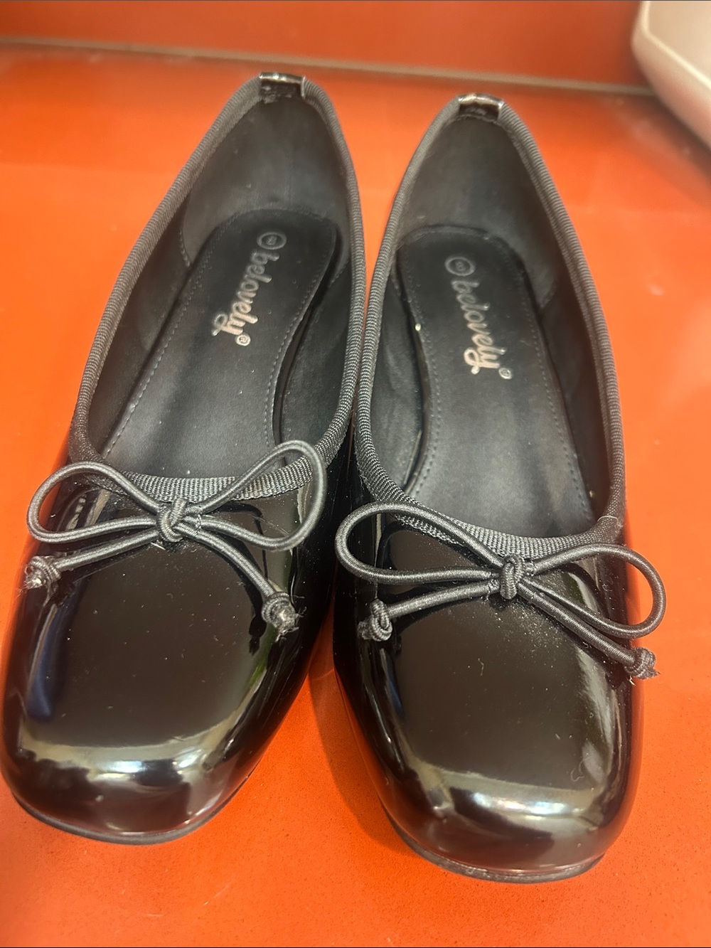 BareTraps Black Patent Ballet Flats with Bow Accent